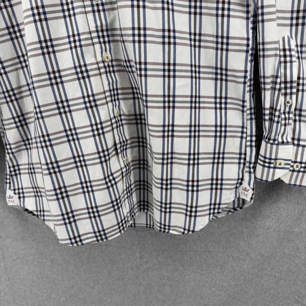 Peter Millar Mens Medium White Blue Brown Plaid Cotton Button Down Shirt LS - Picture 10 of 12